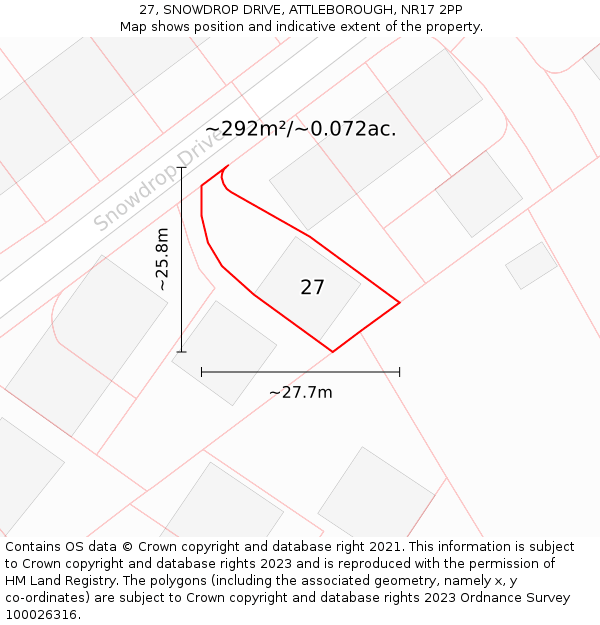 27, SNOWDROP DRIVE, ATTLEBOROUGH, NR17 2PP: Plot and title map