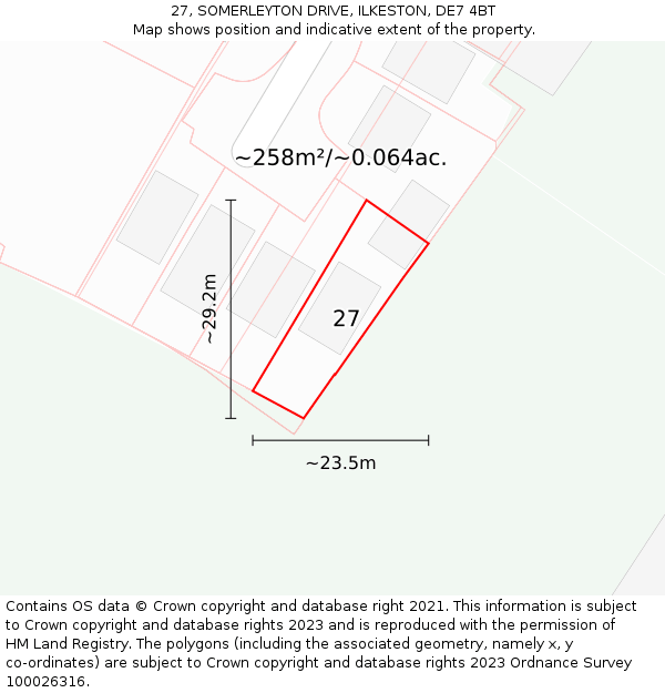 27, SOMERLEYTON DRIVE, ILKESTON, DE7 4BT: Plot and title map