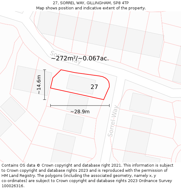 27, SORREL WAY, GILLINGHAM, SP8 4TP: Plot and title map