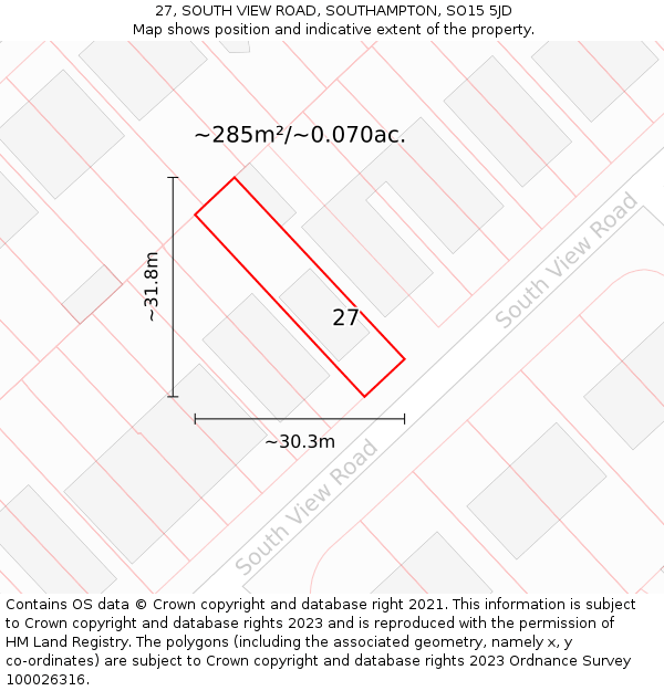 27, SOUTH VIEW ROAD, SOUTHAMPTON, SO15 5JD: Plot and title map