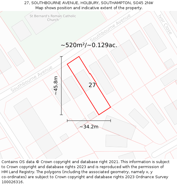 27, SOUTHBOURNE AVENUE, HOLBURY, SOUTHAMPTON, SO45 2NW: Plot and title map