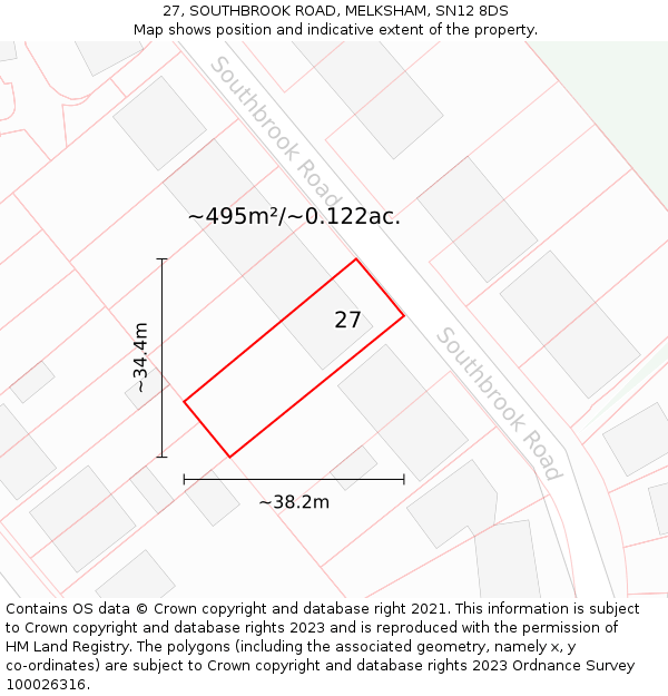 27, SOUTHBROOK ROAD, MELKSHAM, SN12 8DS: Plot and title map