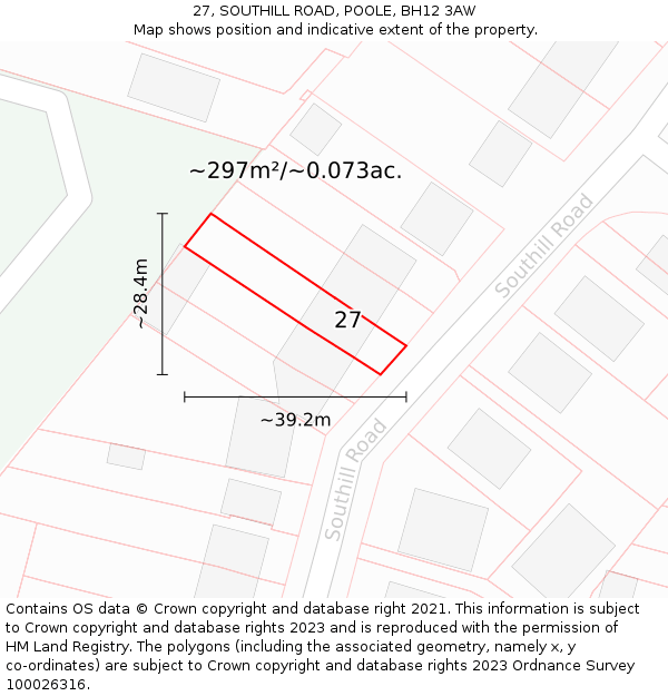 27, SOUTHILL ROAD, POOLE, BH12 3AW: Plot and title map