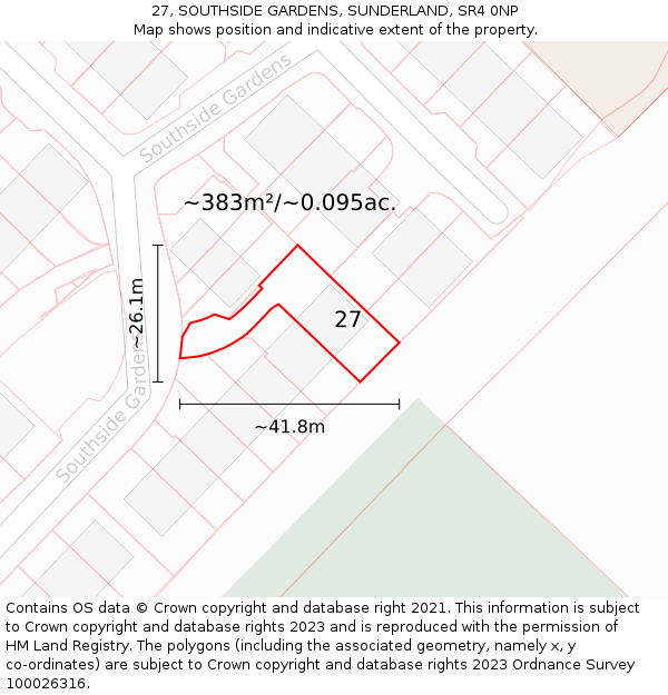 27, SOUTHSIDE GARDENS, SUNDERLAND, SR4 0NP: Plot and title map