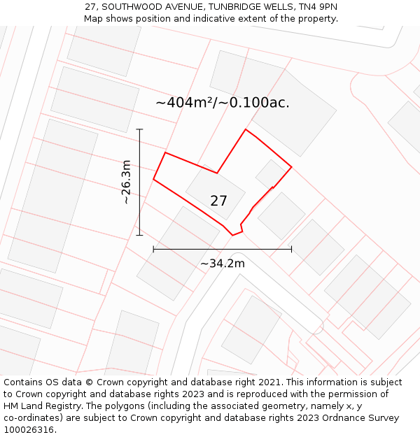 27, SOUTHWOOD AVENUE, TUNBRIDGE WELLS, TN4 9PN: Plot and title map