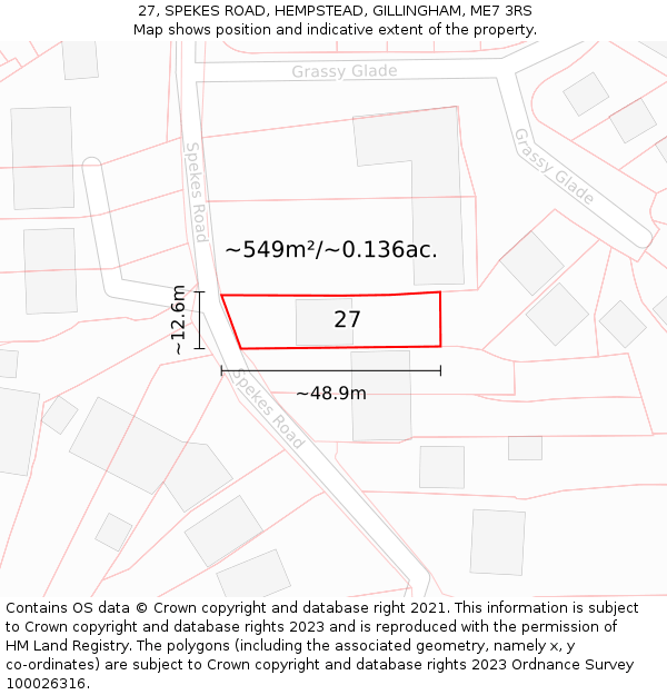27, SPEKES ROAD, HEMPSTEAD, GILLINGHAM, ME7 3RS: Plot and title map