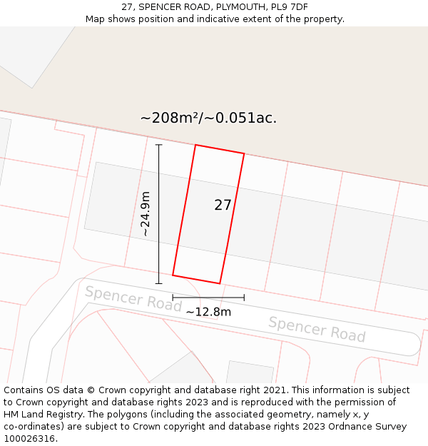27, SPENCER ROAD, PLYMOUTH, PL9 7DF: Plot and title map