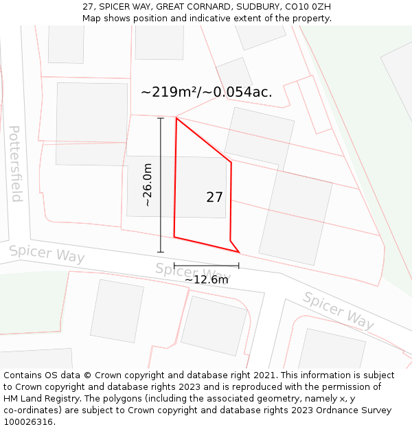 27, SPICER WAY, GREAT CORNARD, SUDBURY, CO10 0ZH: Plot and title map
