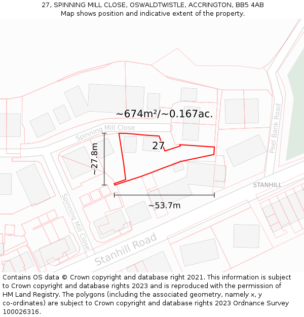 27, SPINNING MILL CLOSE, OSWALDTWISTLE, ACCRINGTON, BB5 4AB: Plot and title map