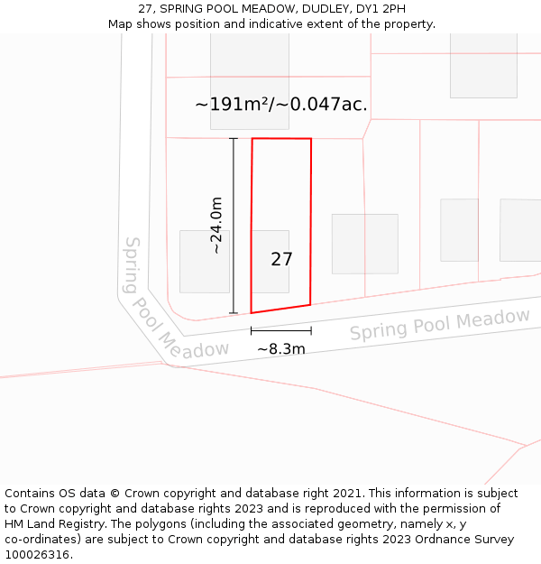 27, SPRING POOL MEADOW, DUDLEY, DY1 2PH: Plot and title map