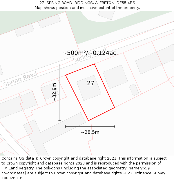 27, SPRING ROAD, RIDDINGS, ALFRETON, DE55 4BS: Plot and title map