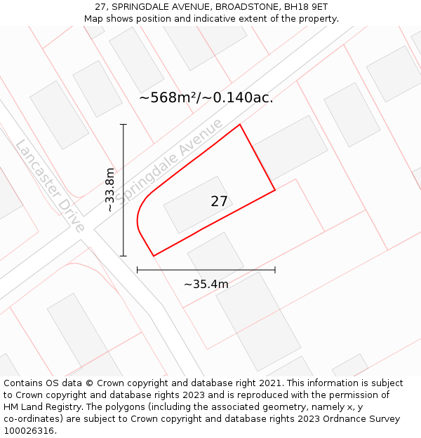 27, SPRINGDALE AVENUE, BROADSTONE, BH18 9ET: Plot and title map