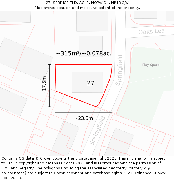 27, SPRINGFIELD, ACLE, NORWICH, NR13 3JW: Plot and title map