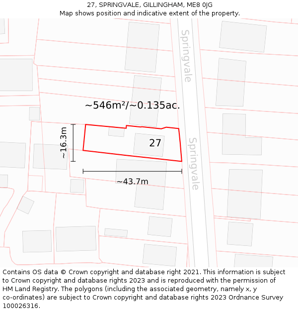 27, SPRINGVALE, GILLINGHAM, ME8 0JG: Plot and title map