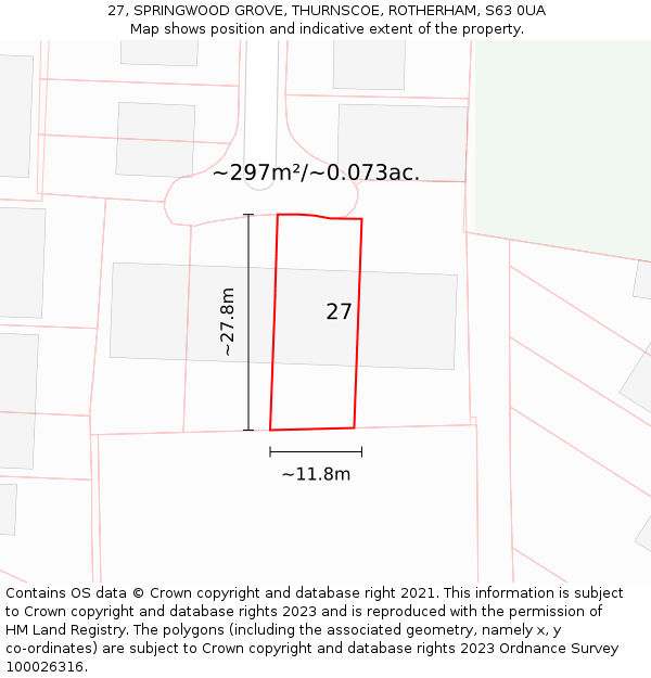 27, SPRINGWOOD GROVE, THURNSCOE, ROTHERHAM, S63 0UA: Plot and title map