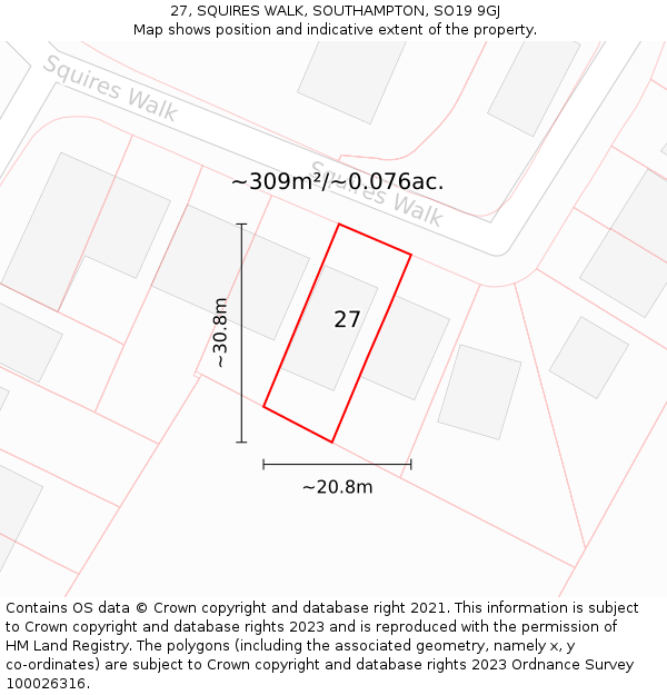 27, SQUIRES WALK, SOUTHAMPTON, SO19 9GJ: Plot and title map