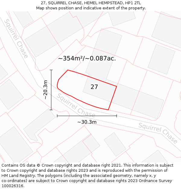 27, SQUIRREL CHASE, HEMEL HEMPSTEAD, HP1 2TL: Plot and title map
