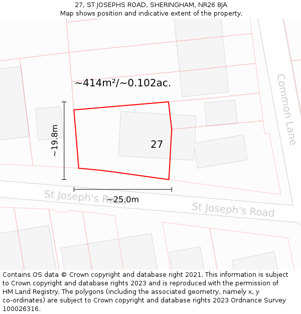 27, ST JOSEPHS ROAD, SHERINGHAM, NR26 8JA: Plot and title map