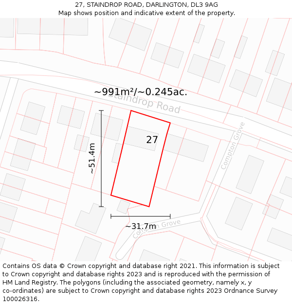 27, STAINDROP ROAD, DARLINGTON, DL3 9AG: Plot and title map