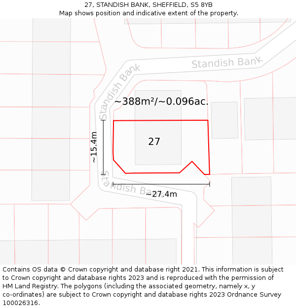 27, STANDISH BANK, SHEFFIELD, S5 8YB: Plot and title map