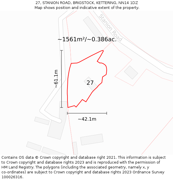 27, STANION ROAD, BRIGSTOCK, KETTERING, NN14 1DZ: Plot and title map