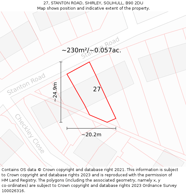 27, STANTON ROAD, SHIRLEY, SOLIHULL, B90 2DU: Plot and title map