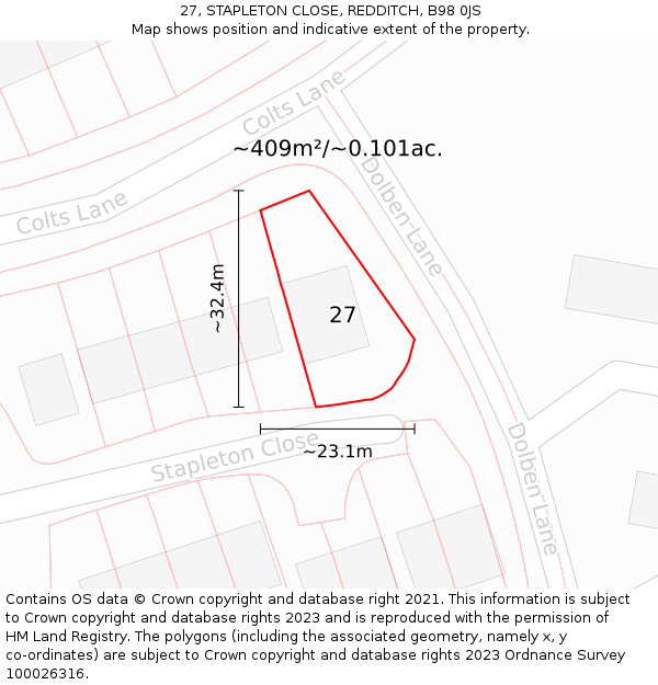 27, STAPLETON CLOSE, REDDITCH, B98 0JS: Plot and title map