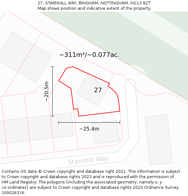 27, STARNHILL WAY, BINGHAM, NOTTINGHAM, NG13 8ZT: Plot and title map