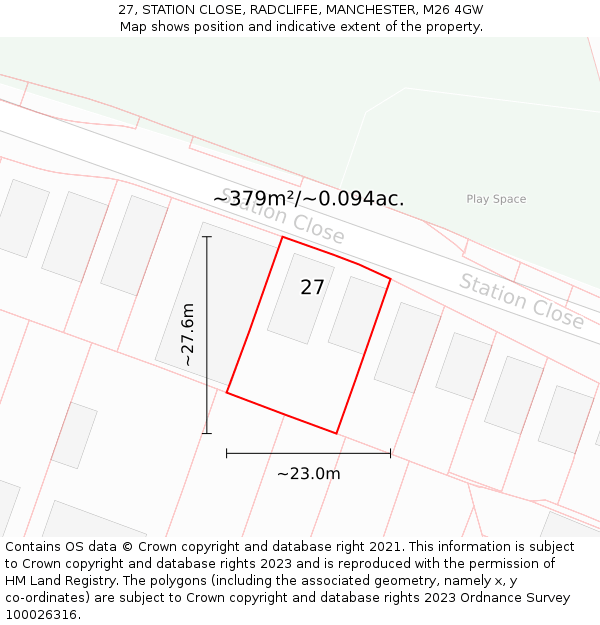 27, STATION CLOSE, RADCLIFFE, MANCHESTER, M26 4GW: Plot and title map
