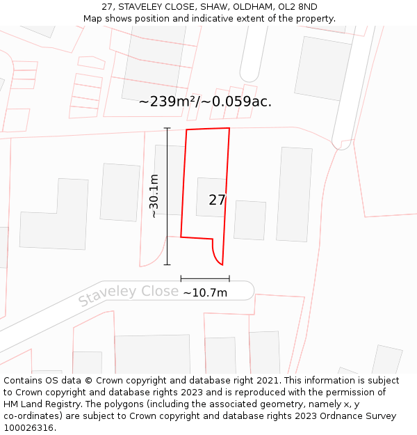 27, STAVELEY CLOSE, SHAW, OLDHAM, OL2 8ND: Plot and title map