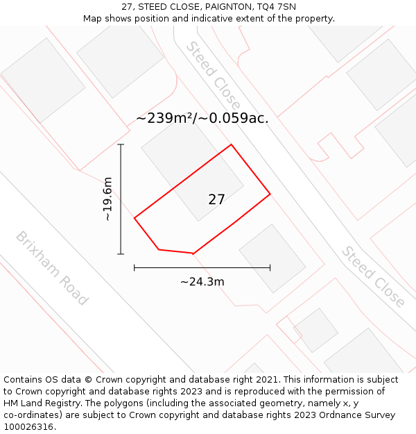 27, STEED CLOSE, PAIGNTON, TQ4 7SN: Plot and title map