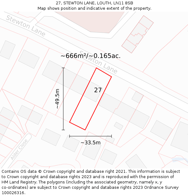 27, STEWTON LANE, LOUTH, LN11 8SB: Plot and title map