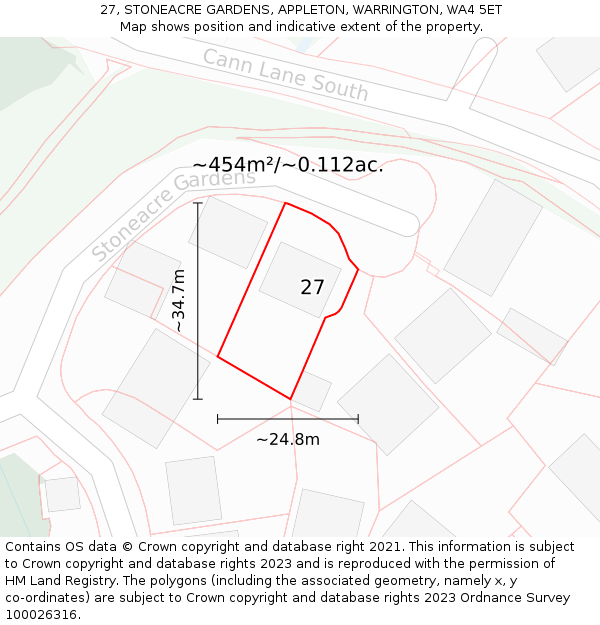 27, STONEACRE GARDENS, APPLETON, WARRINGTON, WA4 5ET: Plot and title map