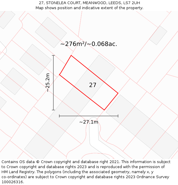 27, STONELEA COURT, MEANWOOD, LEEDS, LS7 2UH: Plot and title map