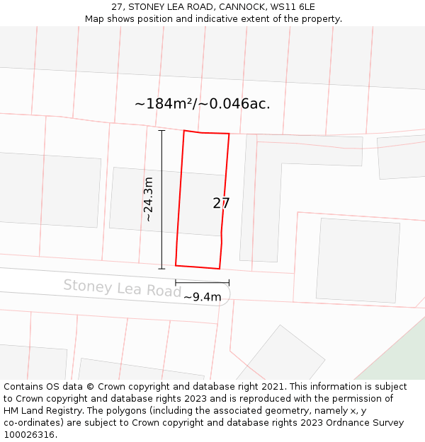 27, STONEY LEA ROAD, CANNOCK, WS11 6LE: Plot and title map
