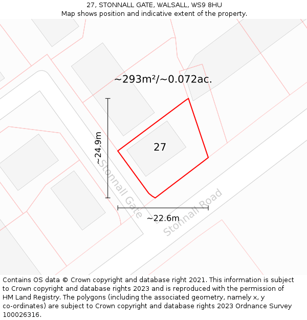27, STONNALL GATE, WALSALL, WS9 8HU: Plot and title map