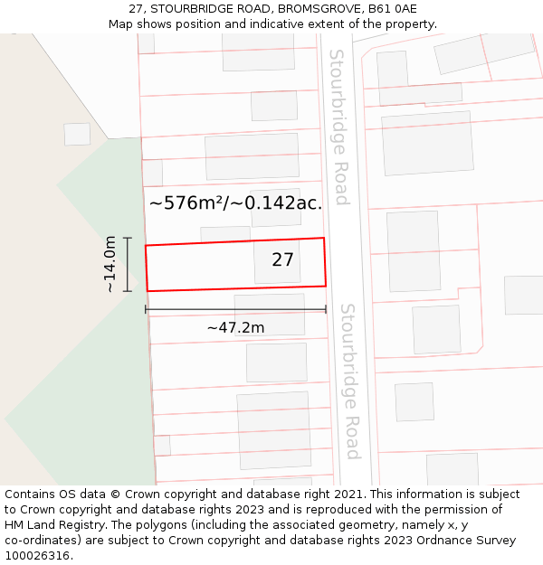 27, STOURBRIDGE ROAD, BROMSGROVE, B61 0AE: Plot and title map