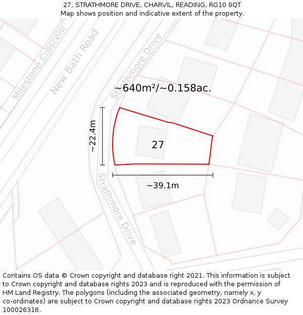 27, STRATHMORE DRIVE, CHARVIL, READING, RG10 9QT: Plot and title map