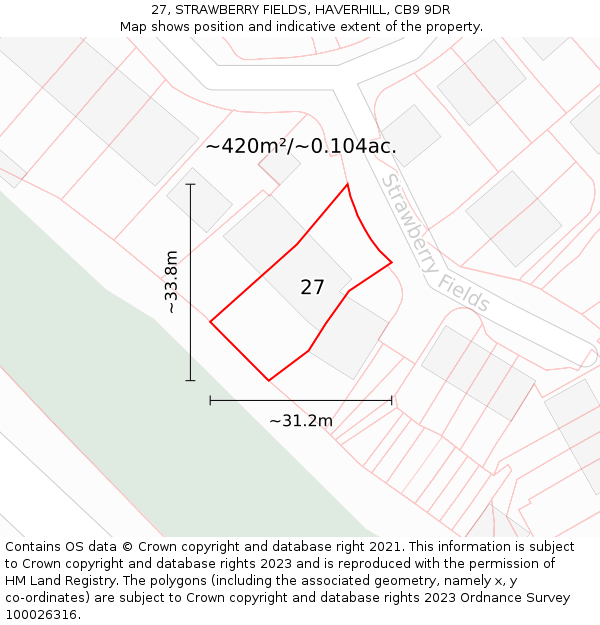 27, STRAWBERRY FIELDS, HAVERHILL, CB9 9DR: Plot and title map