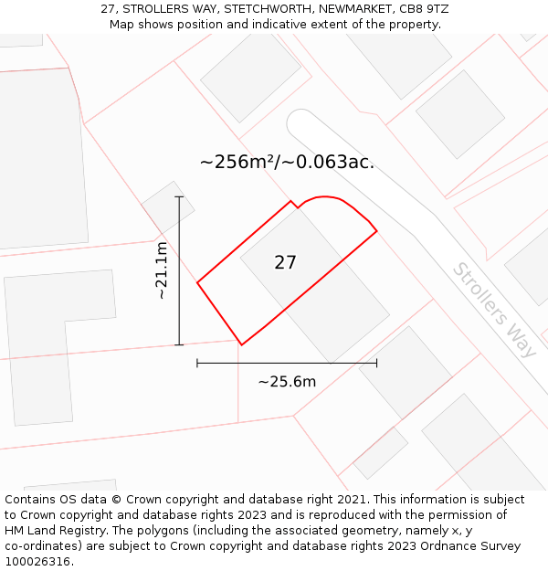 27, STROLLERS WAY, STETCHWORTH, NEWMARKET, CB8 9TZ: Plot and title map