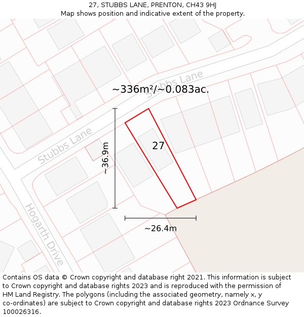 27, STUBBS LANE, PRENTON, CH43 9HJ: Plot and title map