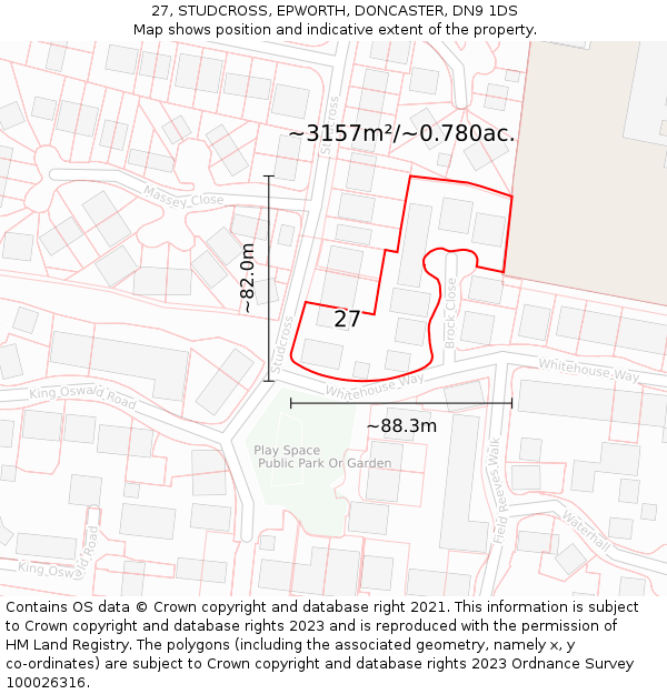 27, STUDCROSS, EPWORTH, DONCASTER, DN9 1DS: Plot and title map