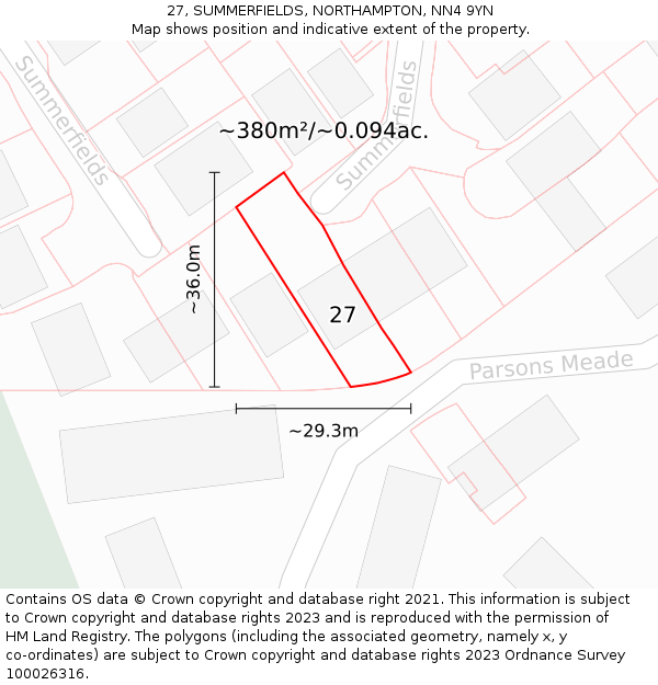 27, SUMMERFIELDS, NORTHAMPTON, NN4 9YN: Plot and title map