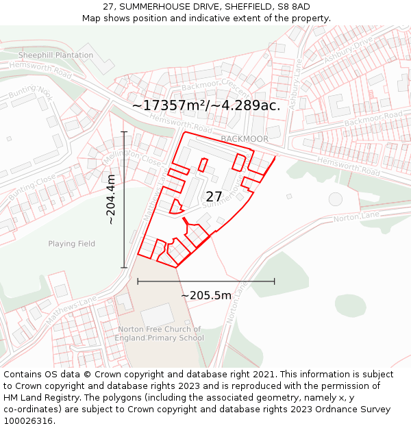 27, SUMMERHOUSE DRIVE, SHEFFIELD, S8 8AD: Plot and title map
