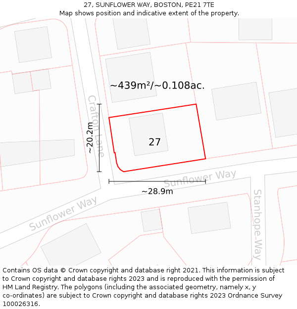 27, SUNFLOWER WAY, BOSTON, PE21 7TE: Plot and title map