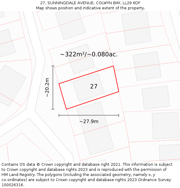 27, SUNNINGDALE AVENUE, COLWYN BAY, LL29 6DF: Plot and title map