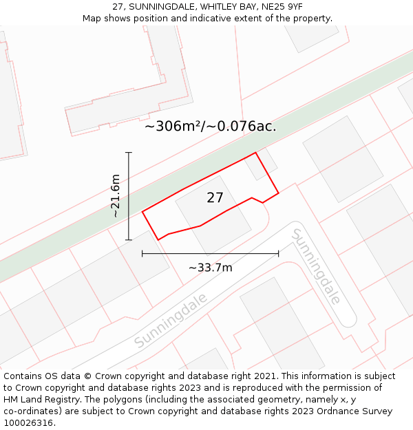 27, SUNNINGDALE, WHITLEY BAY, NE25 9YF: Plot and title map