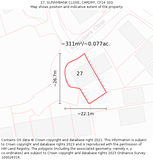 27, SUNNYBANK CLOSE, CARDIFF, CF14 1EQ: Plot and title map