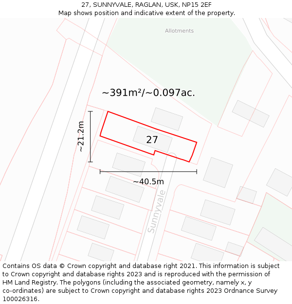 27, SUNNYVALE, RAGLAN, USK, NP15 2EF: Plot and title map