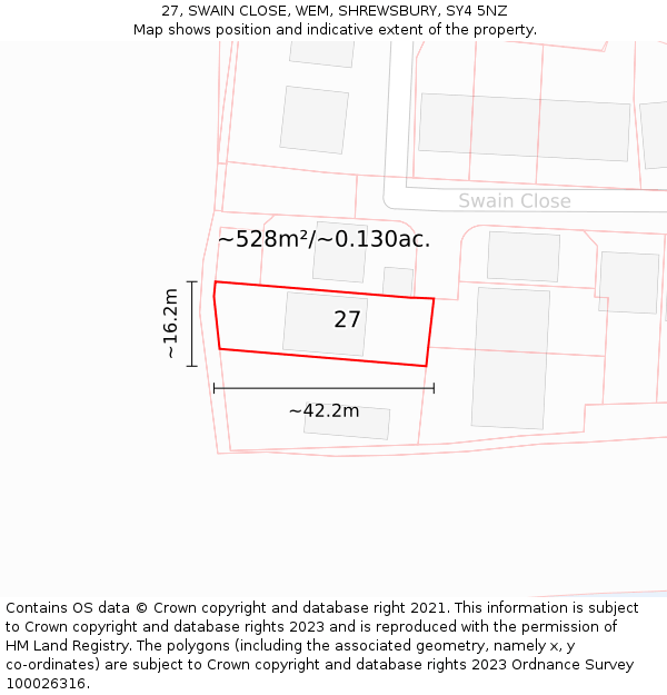 27, SWAIN CLOSE, WEM, SHREWSBURY, SY4 5NZ: Plot and title map
